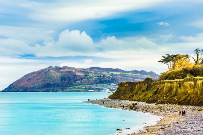 View on coast and beach of the Irish sea by Bray near Dublin