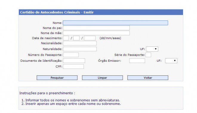 Site da Polícia Federal fornece desde 2008 o documento online. Reprodução: dpf.gov.br