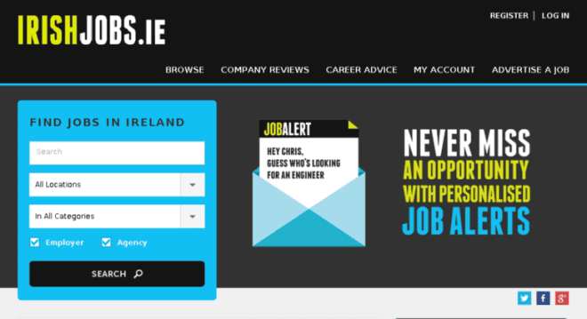 O IrishJobs te permite buscar empregos na irlanda através de agências ou diretamente com o empregador. Foto: Reprodução