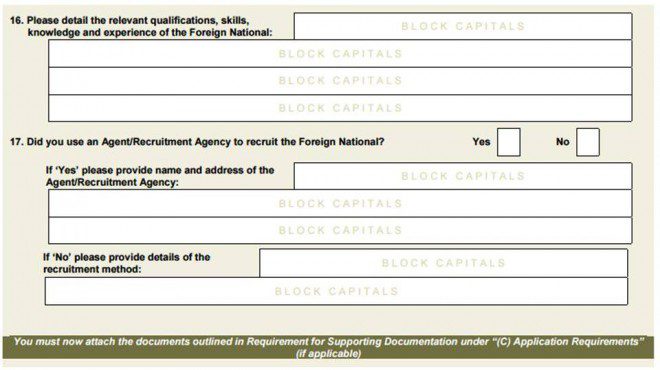 Exemplo de perguntas que a atenção deve ser redobrada ao responder. Créditos: General Emplyment Permit.