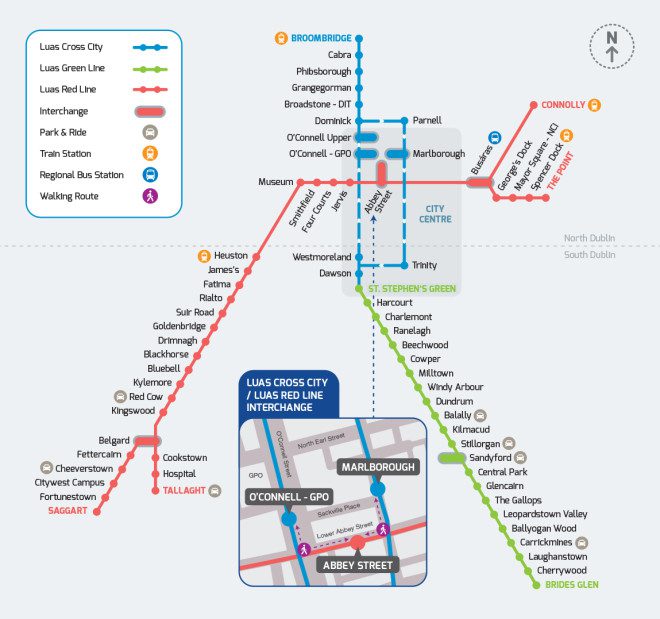 Mapa Luas Dublin. Créditos: Luas.ie