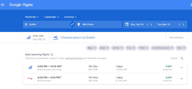 Imagem: Google Flights