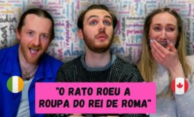 Gringos tentando falar trava-línguas em português